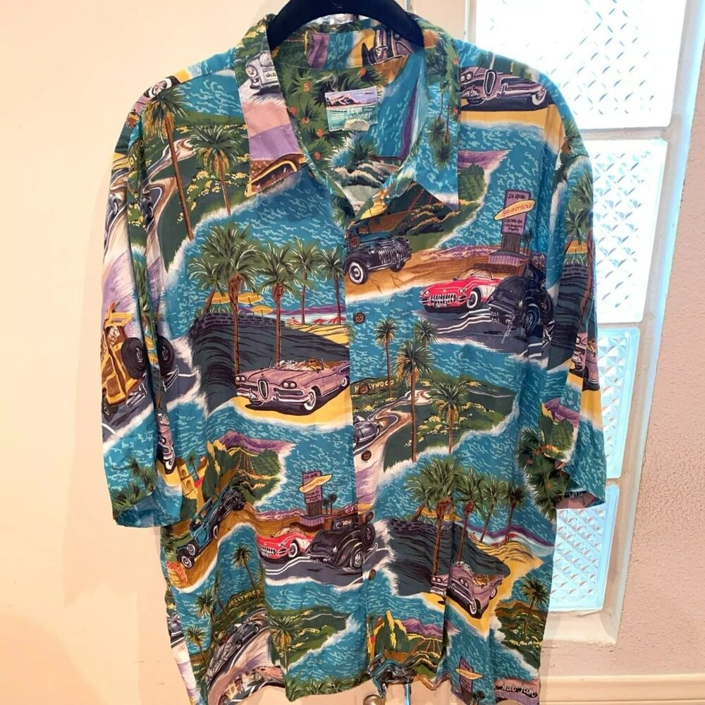Reyn Spooner Hawaiian Traditionals Classic Cars Shirt XL, 100% Spun Rayon